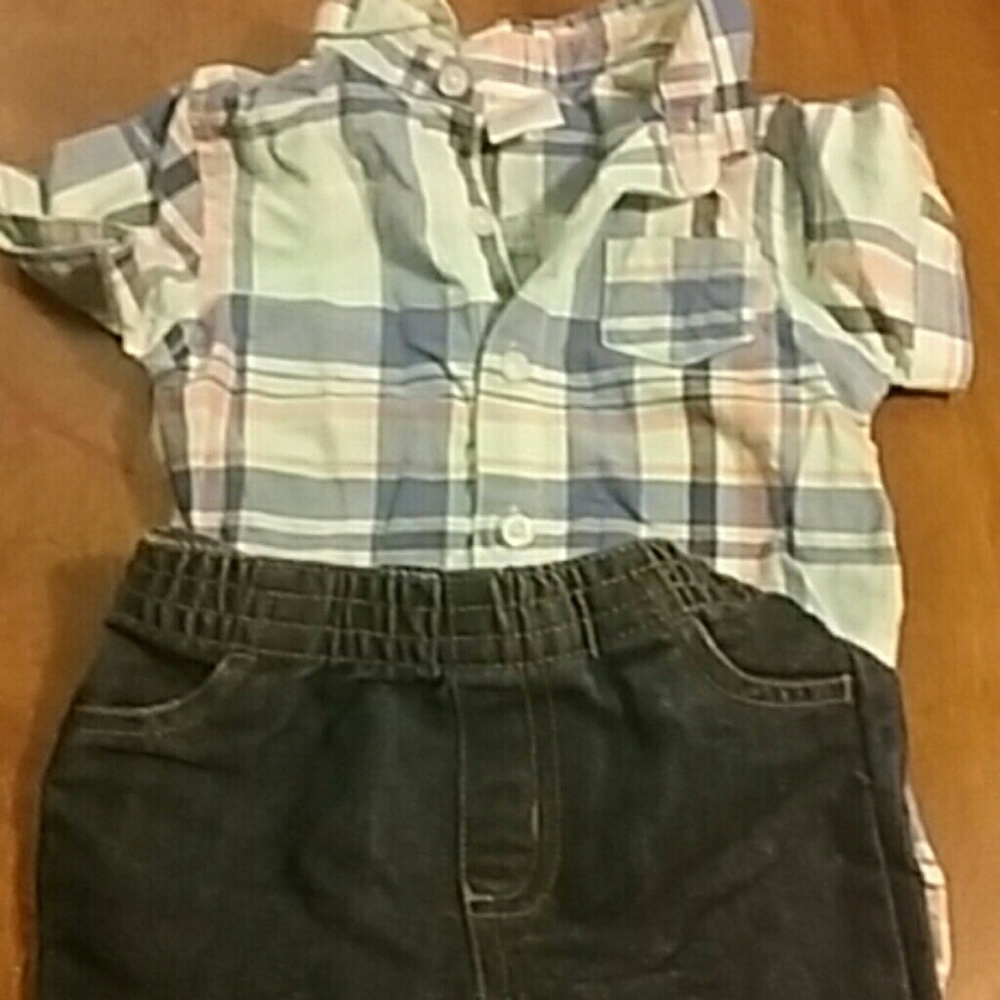 Gymboree pastel one piece with jeans 6m